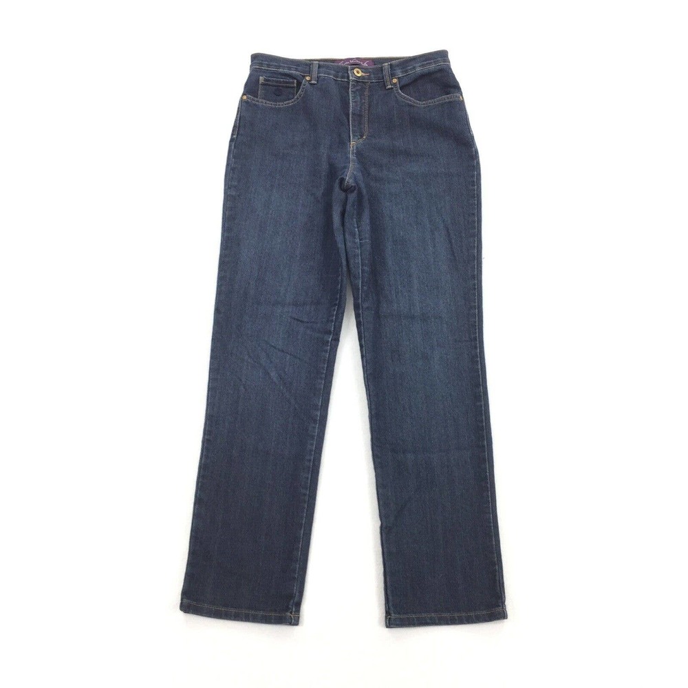 Gloria Vanderbilt Amanda Tapered Straight Leg Jeans 10 Womens Dark Blue Denim